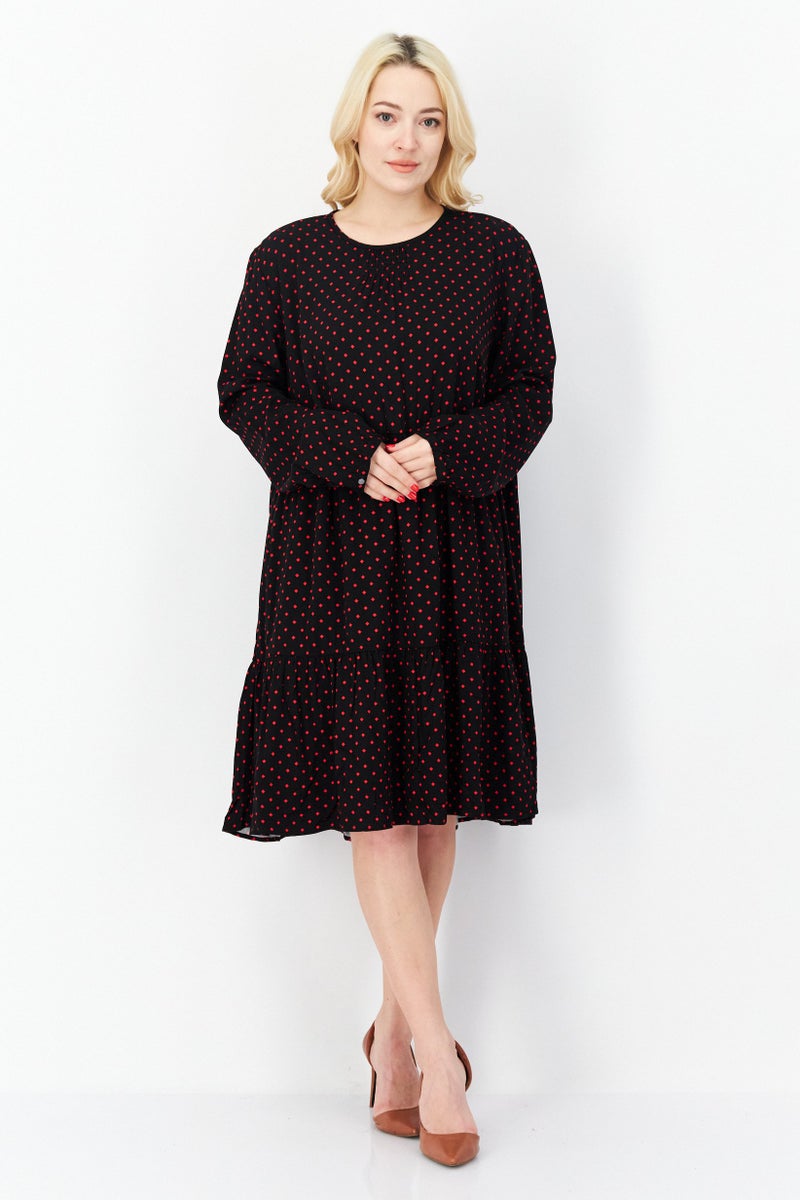 Zero Women Diamond Print Midi Dress, Black - Image 1